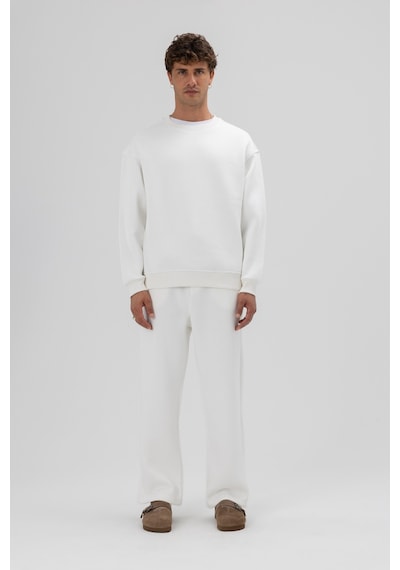 Vamos Basic Bisiklet Yaka Oversize Sweatshirt Ekru