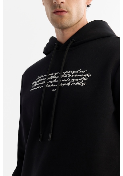 Avva Erkek Siyah Kapüşonlu 3 İplik Şardonlu Baskılı Regular Fit Sweatshirt A42y1303