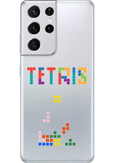 Samsung Galaxy S21 Ultra Uyumlu Şeffaf Kılıf 3 Tetris Tasarımlı