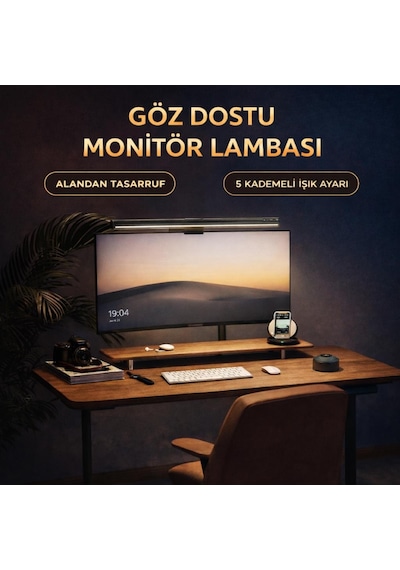 Coofbe Alüminyum 50cm Ayarlanabilir Led Monitör Işığı Lambası İ-wok Kademeli Parlaklık Ayarlı Pc Ekran Işığı