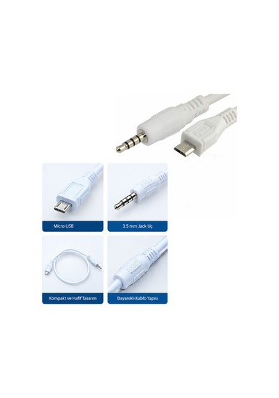 3,5 Mm 4 Boğum Trrs Erkek - Mikro Usb Erkek Ses Aux Kablosu 50cm