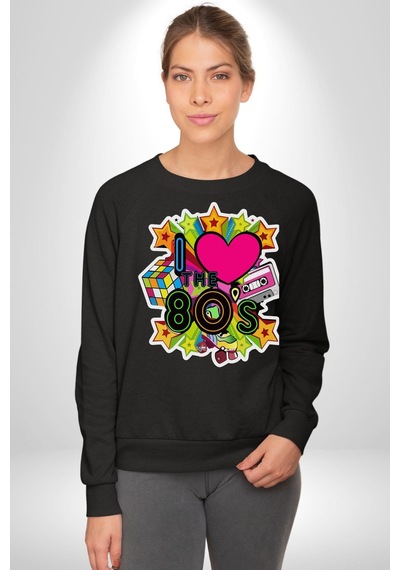 80leri Seviyorum Kaset Ve Özel Hediye Unisex Siyah Sweatshirt Siyah