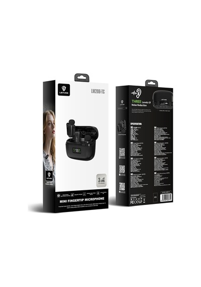 Lenyes Lm206 Dijital Led Göstergeli Type-c Portlu Kablosuz Yaka Mikrofonu Siyah