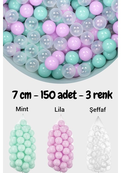 7 Cm Top Havuzu Topu 150 Adet Mint, Lila, Şeffaf