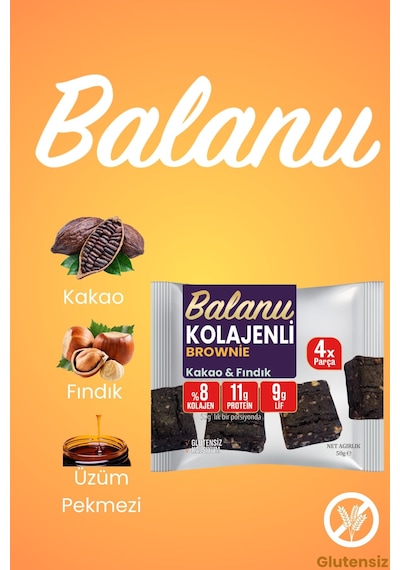 Balanu Kolajen Kakao & Fındık Brownie 50gr X3 Adet