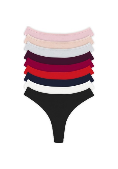 Cottonhill Basic Pamuklu Kadın Tanga Külot 9'lu Paket Renkli-8 Çok Renkli