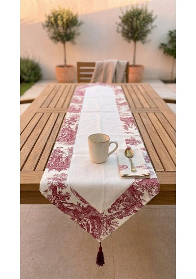 Toile Bugundy Panel Runner Çok Renkli