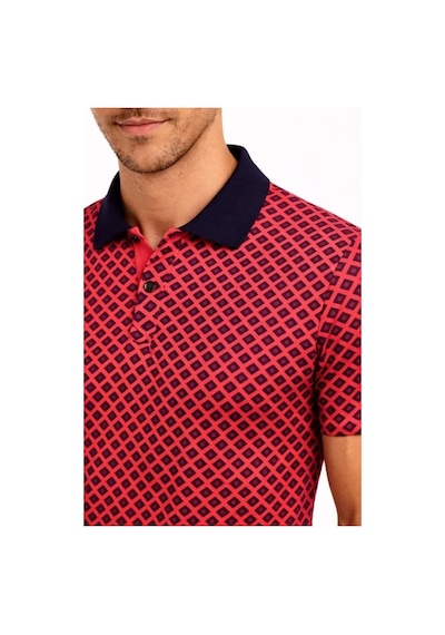 Defymoda Erkek Pike Kumaş Polo Yaka Desenli Tişört Kısa Kol Yazlık T-shirt - Kırmızı