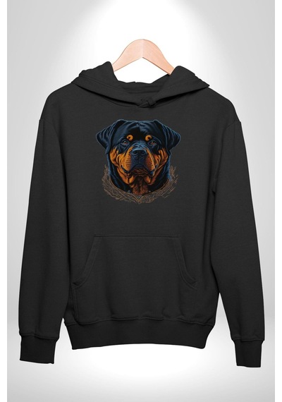 Rottweiler Koca Kafa Kadın Erkek Siyah Kapüşonlu Sweatshirt Hoodie Siyah