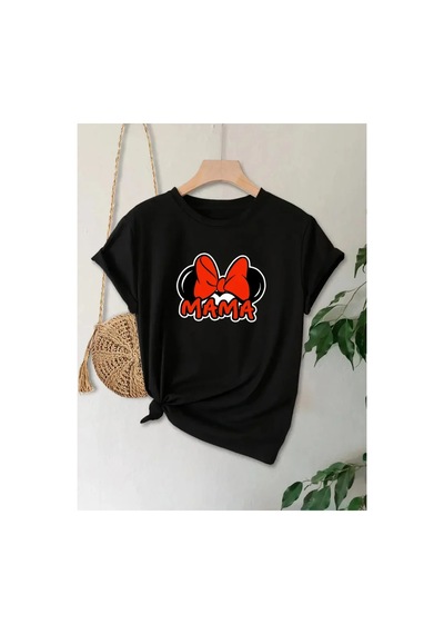 Butik İstanbul Anneler Günü Hediye Anne Temalı Baskılı Oversize Bisiklet Yaka T-shirt - Siyah