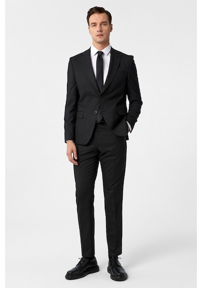 Süvari Siyah Slim Fit Desenli Mono Yaka 6 Drop Klasik Takım Elbise