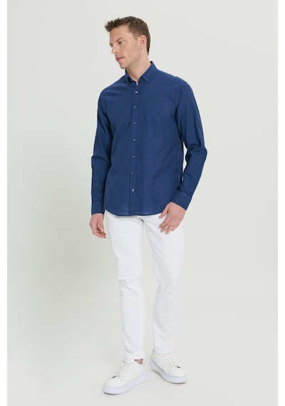 AC&Co / Altınyıldız Classics ERKEK INDIGO Comfort Fit Rahat Kesim Düğmeli Yaka Casual Keten Gömlek İndigo AC&Co / Altınyıldız Classics ERKEK INDIGO Comfort Fit Rahat Kesim Düğmeli Yaka Casual Keten Gömlek İndigo