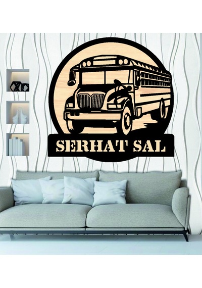 Okul Servisi OtobüsTemalı Ahşap Duvar tablo