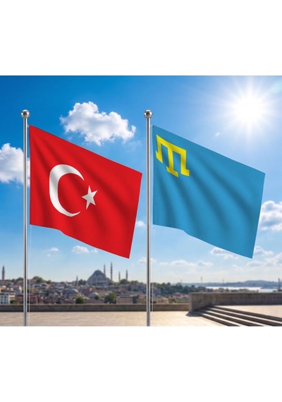 Kırım Hanlığı Bayrağı Ve Alpaka Kumaş Türk Bayrağı 2'li Set 70x105cm Diğer