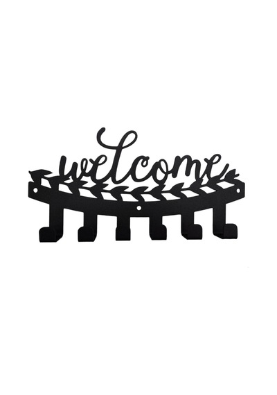 Aju Welcome Yazılı Duvar Askısı - Dekoratif Metal Askılık - Elbise Askısı Duvara Monte Paslanmaz Siyah Siyah