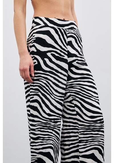 Sateen Salaş Zebra Desen Pantolon - Siyah-135476 Siyah