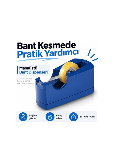 Mavi Masaüstü Bant Dispenseri Bant Kesici Aparat 1 Adet
