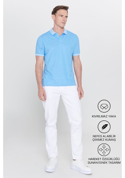 Ac&Co / Altınyıldız Classics 4A4820200047Mavm Düğmeli Polo Yaka Cepsiz Slim Fit Erkek Tişört Mavi