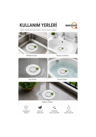 Mainshop 1 Adet Beyaz Silikon Lavabo Ve Küvet Tıkacı Yuvarlak Süzgeç Banyo Tıpa Banyo Süzgeç M-140