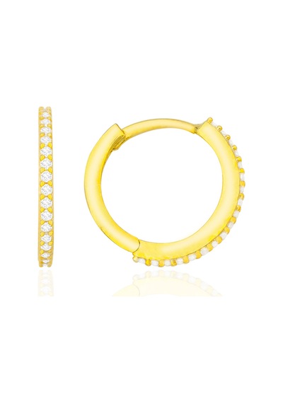 Gümüş Altın Yaldızlı 16 Mm Halka Küpe Zirkon Taşlı St158