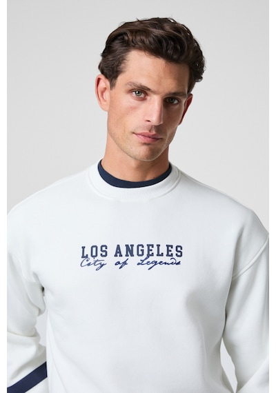 Grimelange Camden Erkek Önü Kolları Ve Sırtı Baskılı Oversize Fit Bisiklet Yaka Beyaz Sweatshirt Beyaz