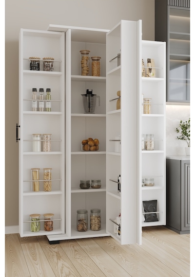 Aeka Ae-3083 Hazal Çok Amaçlı Mutfak Dolabı 3 Kapaklı 15 Raflı Kiler Dolabı Modern Tasarım 170x138x77,5 Beyaz
