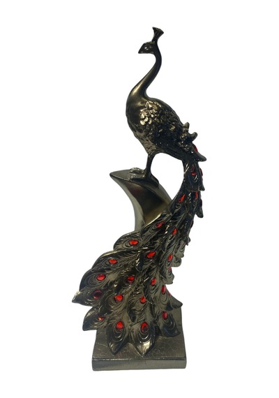 Dikey Taşlı Tavuskuşu Dekoratif Obje - Gold Siyah