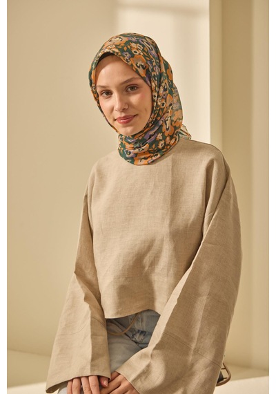 Silk Home Mine Desen Soft Pamuk Eşarp Yeşil Turuncu