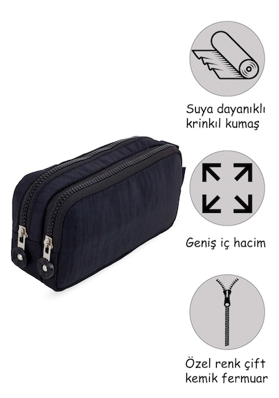 Siyah Su Geçirmez Krinkıl Kumaş Çift Bölmeli