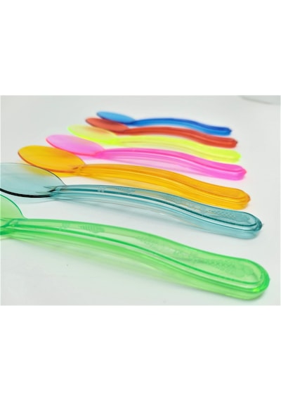 Plastik Şeffaf Kırmızı Sup Kaşık - Tatlı Dondurma Kaşığı - 12.5 Cm. - 50 Adetlik 5 Paket Kırmızı