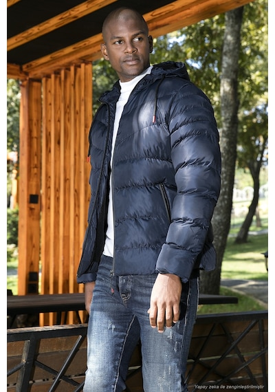 Buratti Peluş Astarlı Kapüşonlu Fermuarlı Slim Fit Şişme Erkek Mont 5762010 Lacivert