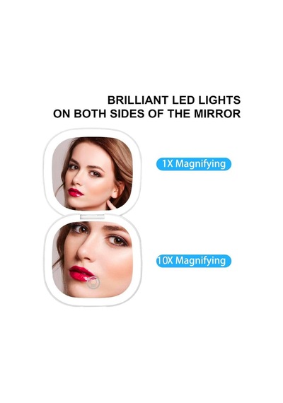 Led Işıklı Kompakt Ayna - 1x/10x Büyüteçli 3,9 İnç Işıklı Seyahat Makyaj Aynası Çift Taraflı Kısılabilir Genel