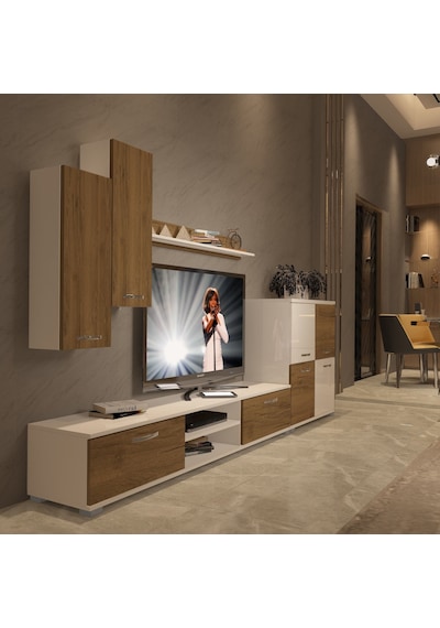 Decoraktiv Eko 6 Mdf Dvd Tv Ünitesi Tv Sehpası - Beyaz Pera Beyaz - Meşe