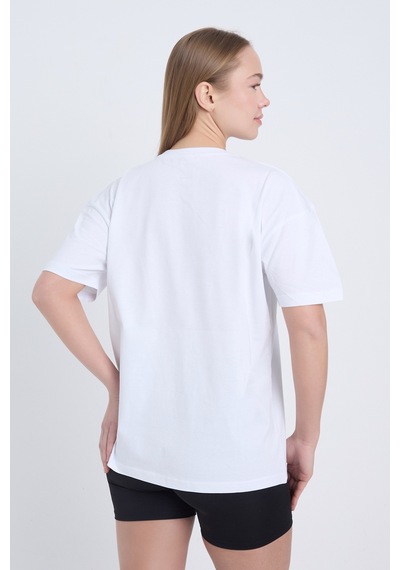 Velvoria Unisex Oversize Relaxed Moving Baskılı Beyaz Renk T-shirt
