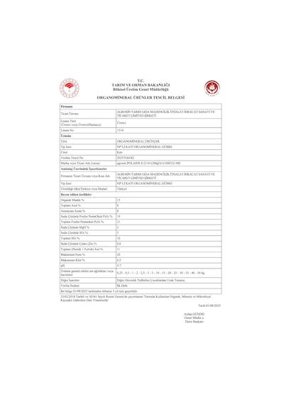 Agrosin Polaris 8.21.0+ 2mgo + 10so3 +me Organomineral Granül Gübre 50 Kgübre 50 KG