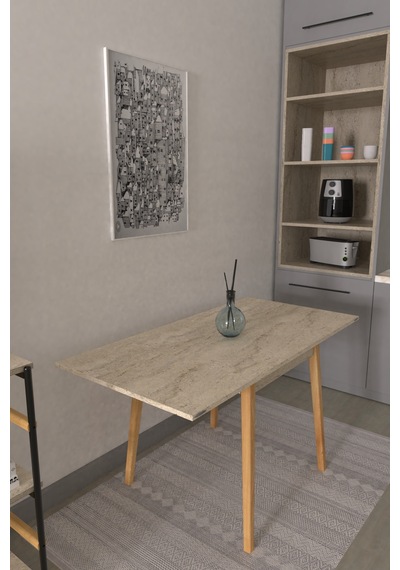 Vilinze Avanos Ahşap Katlanır Kanatlı Mdf Mutfak Masası - 70x70+70 70x140 Cm Traverten Vilinze Avanos Ahşap Katlanır Kanatlı Mdf Mutfak Masası - 70x70+70 70x140 Cm Traverten