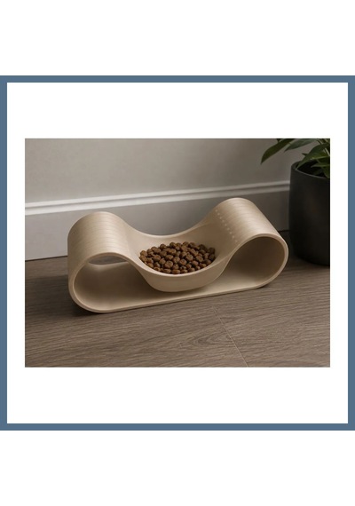Buradabulabilirsin 3d Baskı Dalgalı Formlu Mama Kabı Kedi Ve Köpek Yemek Kabı Modern Eğimli Mama Kabı - Bej Bbz