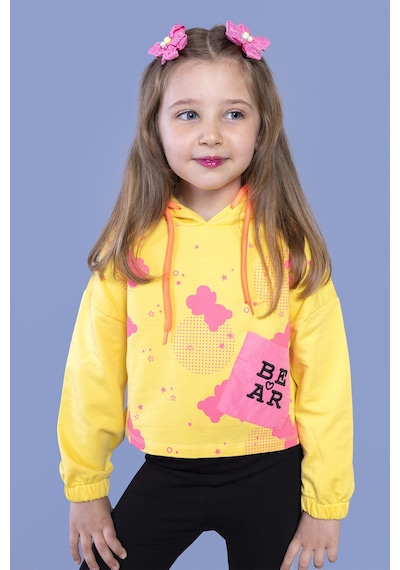 Toontoy Kız Çocuk Cep Detaylı Baskılı Sweatshirt Sarı