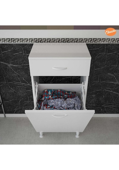 Çok Amaçlı Dolap Sepetli Kirli Çamaşır Dolabı Raflı Mutfak Dolabı Banyo Dolabı Beyaz