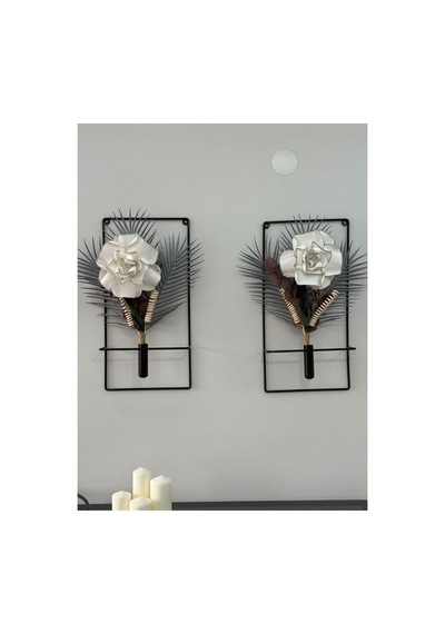 MetaQuartz Aksesuar 2'li Kare Siyah Metal Çiçeklik , Modern Dekoratif Metal Çiçeklik