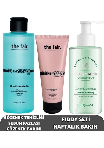 The Fair Bright And Clear Salisilik Asit Tonik 200 ML + Centella Asiatica Ve Seramid Özlü Temizleme Yağı 150 ML + Gözenek Temizleyen Kil Maskesi 100 ML