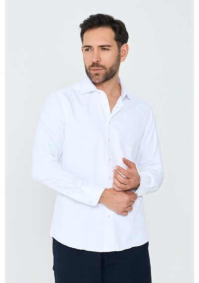 White Stone Beyaz Mikro Çizgili Dynamic Fit Erkek Uzun Kollu Gömlek Beyaz-02