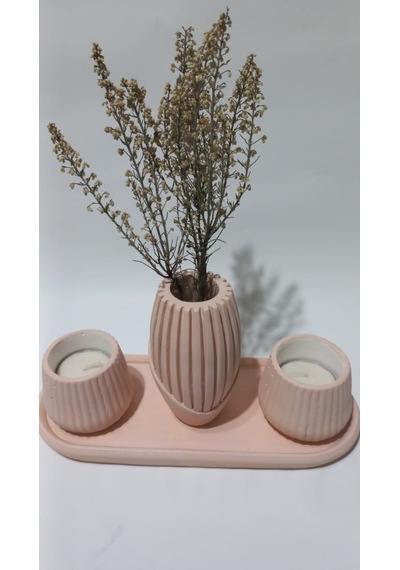 İskandinav Vazolu Tabaklı Tealight Mumluk Set Random