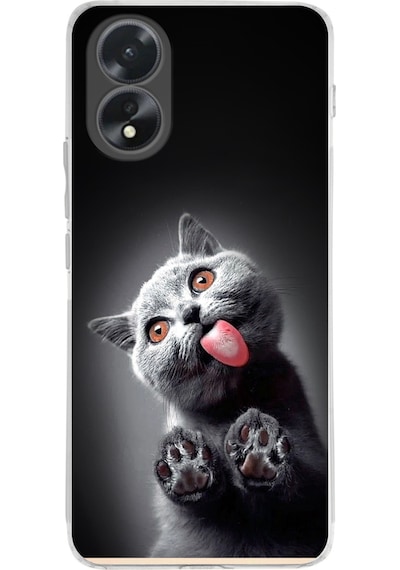 Oppo A38 İle Uyumlu Kedi 2 Baskılı Kamera Korumalı Şeffaf Kılıf Şeffaf
