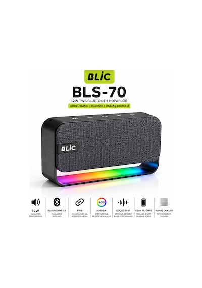 Blic Bls-70 12w Bluetooth Hoparlör Rgb Işıklı Güçlü Bass Tws Stereo Kumaş Dokulu Kablosuz Speaker-14781