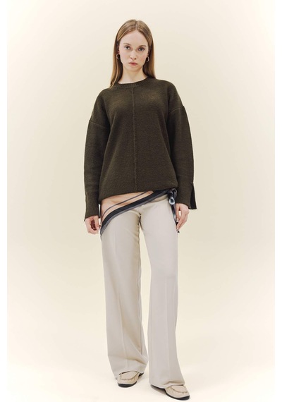 Defacto Loose Fit Bisiklet Yaka Triko Kazak Tunik F4547ax25wnkh117 Haki-kh117