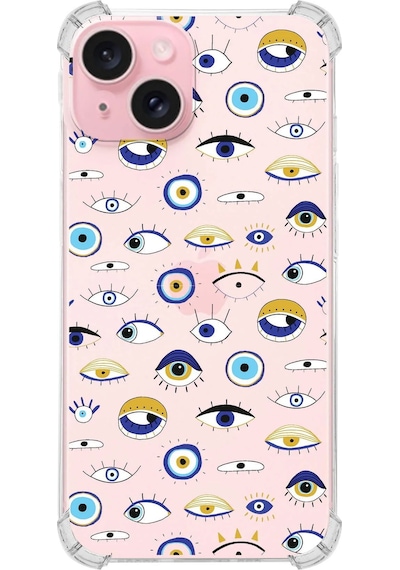 Printify Apple Uyumlu iPhone 15 Devil Eye 2 Baskılı Şeffaf Köşe Korumalı Antişok Kılıf 0166b