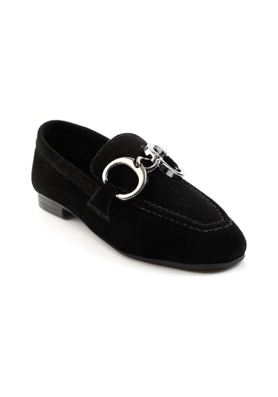Bambi Siyah Hakiki Deri Kadın Loafer Ayakkabı K01763771002 Siyah