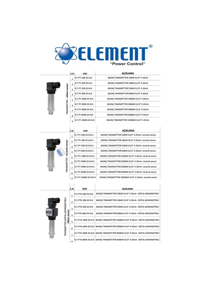 Element Elt-pt 0-16 Bar Basınç Transmitteri Seramik G 1/4''