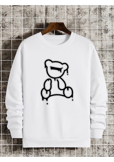 Startmore Adrift Coko Serisi Bear Print Lined Sweatshirt Beyaz